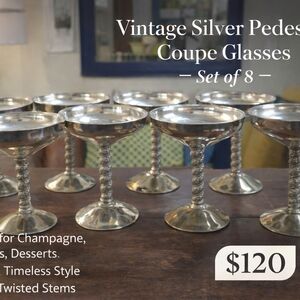 Vintage Silver Pedestal Coupe Glasses Set